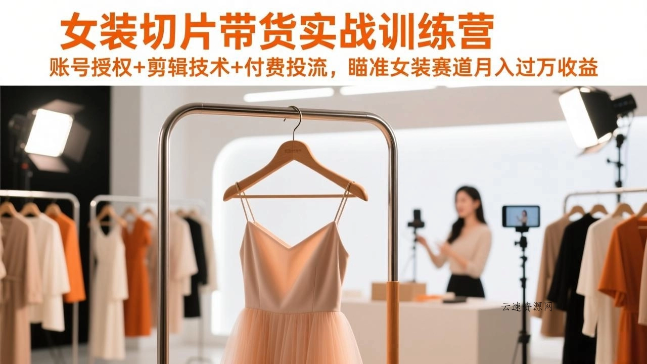 女装切片带货实战训练营，账号授权+剪辑技术+付费投流，瞄准女装赛道月入过万收益源码网-手游源码|端游源码|小程序源码|网站模板资源免费分享下载 - 云速资源网多元化资源共享平台