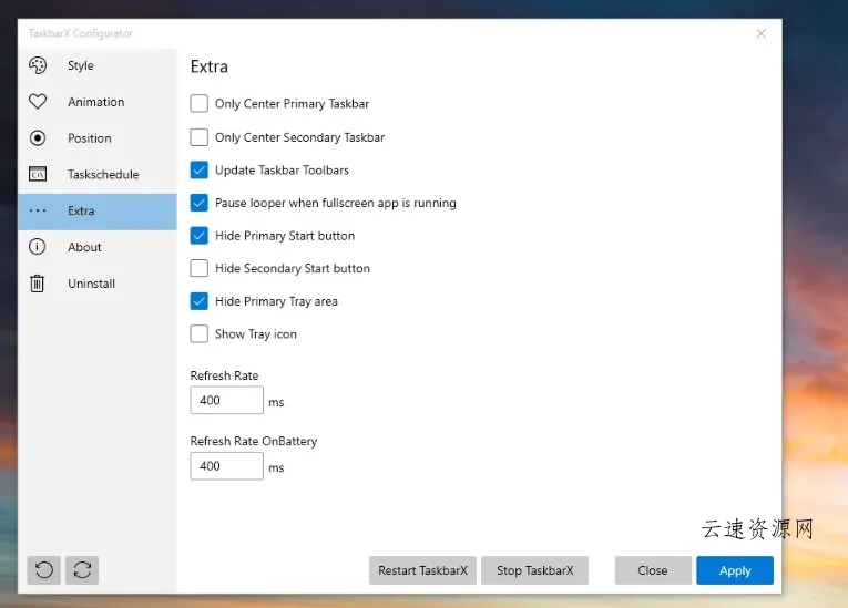 TaskbarX(Win10任务栏美化与增强工具)源码网-手游源码|端游源码|小程序源码|网站模板资源免费分享下载 - 云速资源网多元化资源共享平台