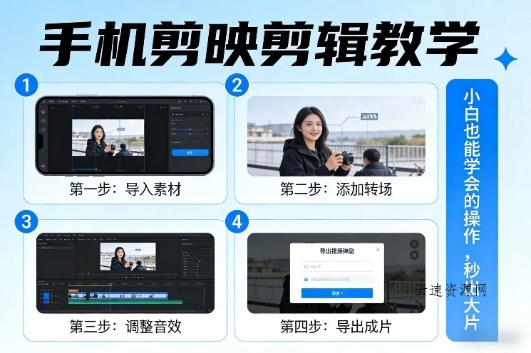 手机剪映剪辑教学，小白也能学会的操作，秒出大片源码网-手游源码|端游源码|小程序源码|网站模板资源免费分享下载 - 云速资源网多元化资源共享平台