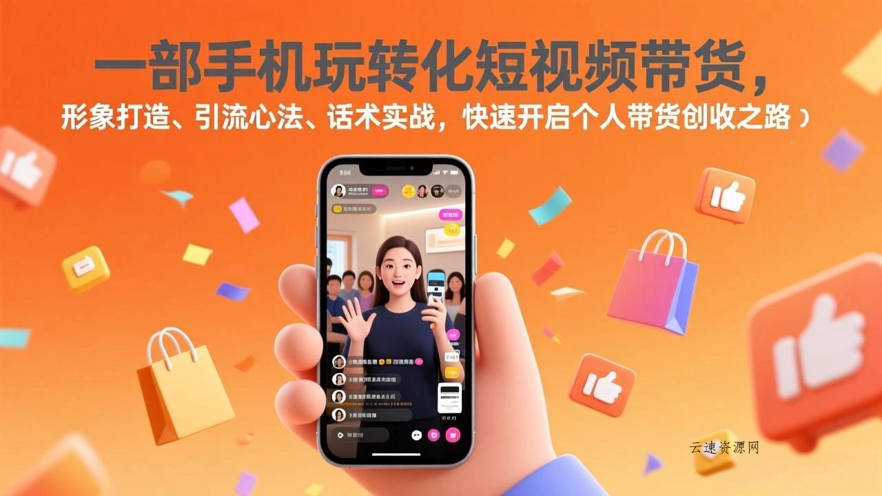 一部手机玩转化短视频带货，形象打造、引流心法、话术实战，快速开启个人带货创收之路源码网-手游源码|端游源码|小程序源码|网站模板资源免费分享下载 - 云速资源网多元化资源共享平台