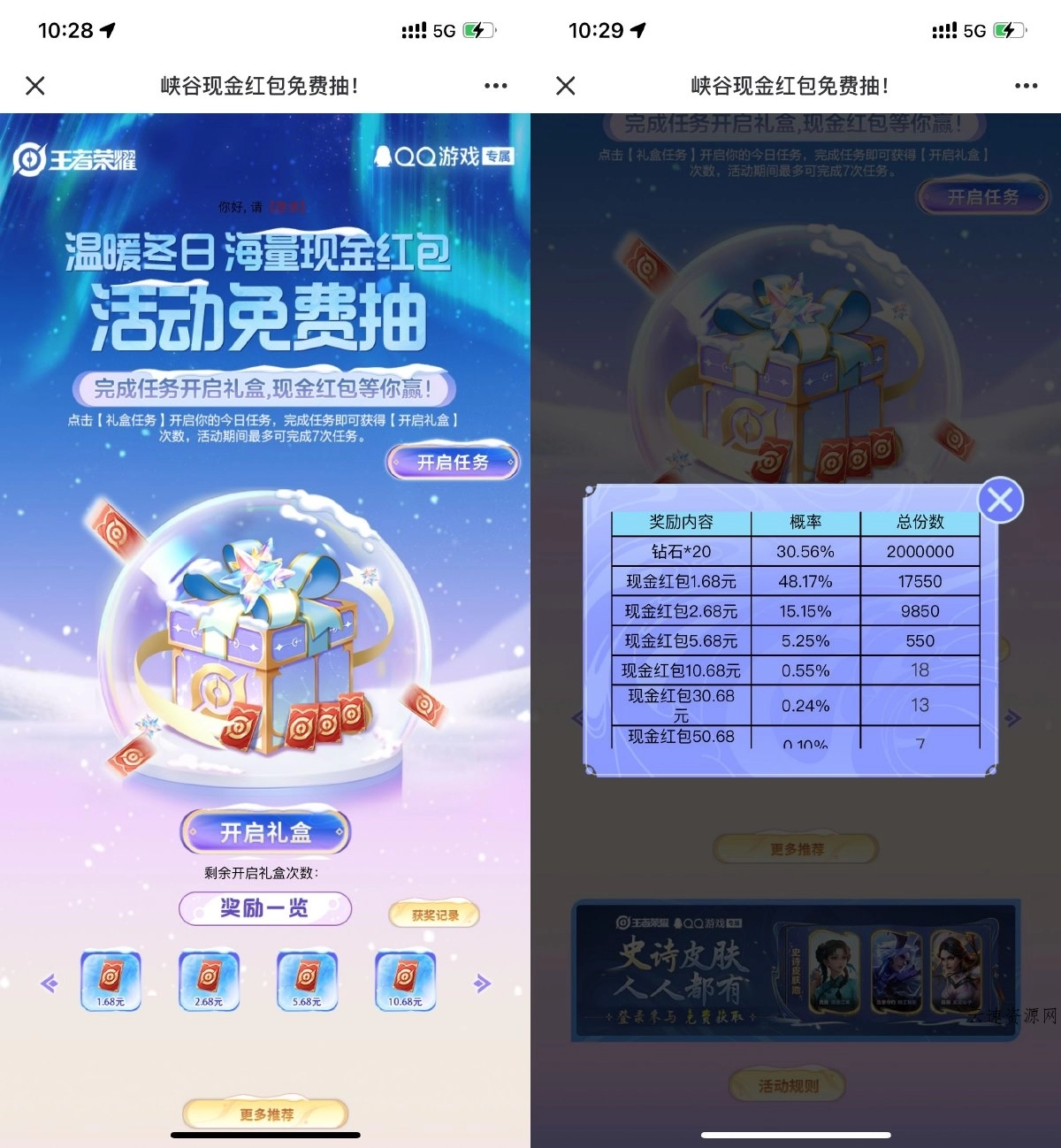 王者荣耀抽1.68~50.68亓红包 