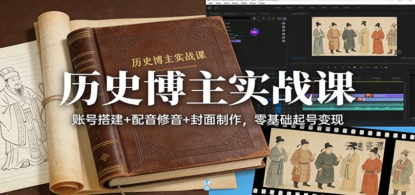 历史博主实战课：账号搭建+配音修音+封面制作，零基础起号变现源码网-手游源码|端游源码|小程序源码|网站模板资源免费分享下载 - 云速资源网多元化资源共享平台