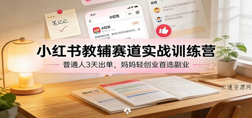 小红书教辅赛道实战训练营：普通人3天出单，妈妈轻创业首选副业源码网-手游源码|端游源码|小程序源码|网站模板资源免费分享下载 - 云速资源网多元化资源共享平台