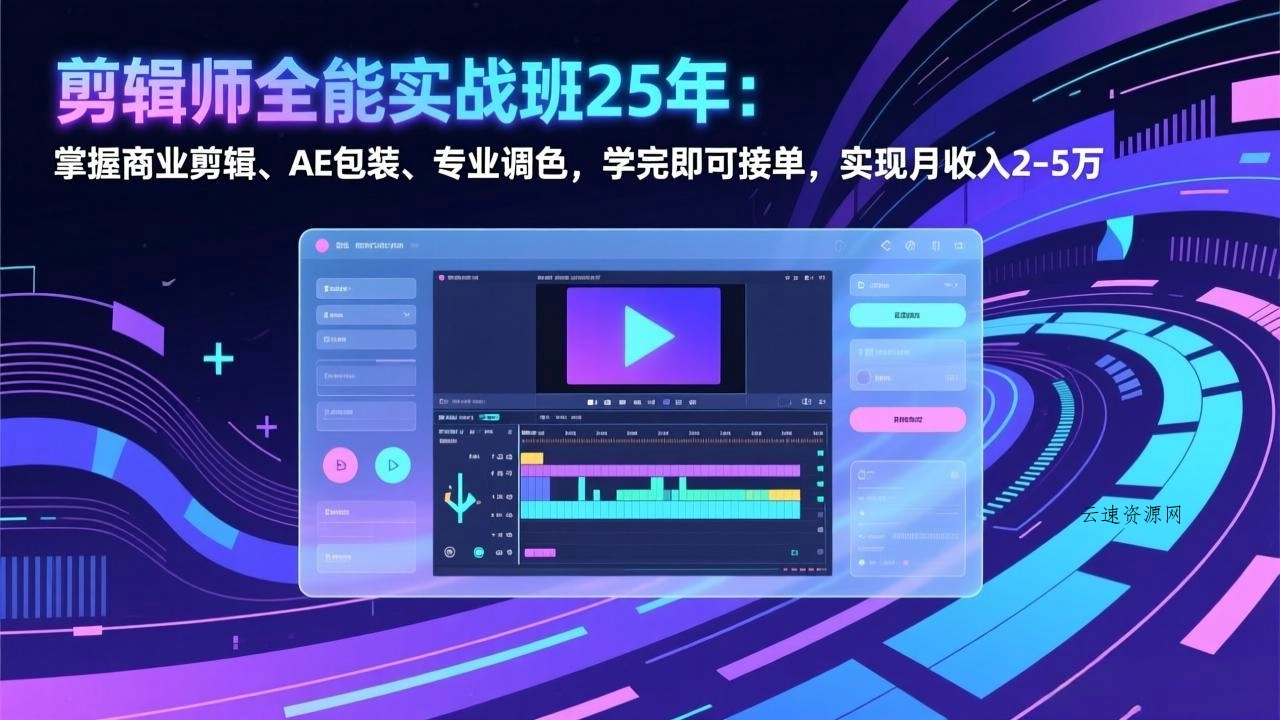 剪辑师全能实战班25年：掌握商业剪辑、AE包装、专业调色，学完即可接单，实现月收入2-5万源码网-手游源码|端游源码|小程序源码|网站模板资源免费分享下载 - 云速资源网多元化资源共享平台