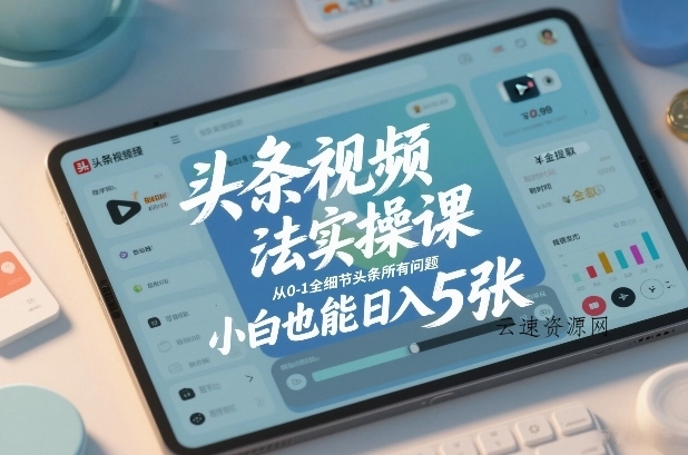 头条视频玩法实操课，从0-1全细节头条所有问题，小白也能日入5张源码网-手游源码|端游源码|小程序源码|网站模板资源免费分享下载 - 云速资源网多元化资源共享平台