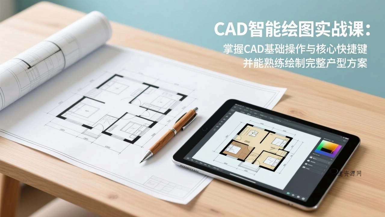 CAD智能绘图实战课：掌握CAD基础操作与核心快捷键，并能熟练绘制完整户型方案源码网-手游源码|端游源码|小程序源码|网站模板资源免费分享下载 - 云速资源网多元化资源共享平台
