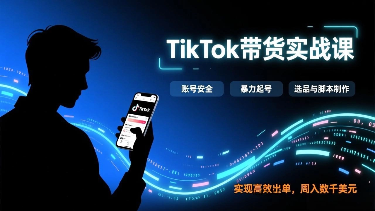 TikTok带货实战课，涵盖账号安全、暴力起号、选品与脚本制作，实现高效出单，周入数千美元源码网-手游源码|端游源码|小程序源码|网站模板资源免费分享下载 - 云速资源网多元化资源共享平台