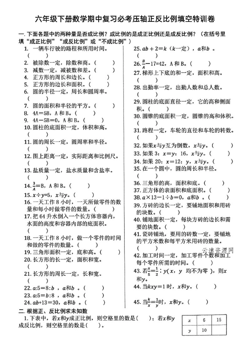 图片[1]源码网-手游源码|端游源码|小程序源码|网站模板资源免费分享下载 - 云速资源网六下数学期中复习必考正反比例填空 - 多元化资源共享平台源码网-手游源码|端游源码|小程序源码|网站模板资源免费分享下载 - 云速资源网多元化资源共享平台