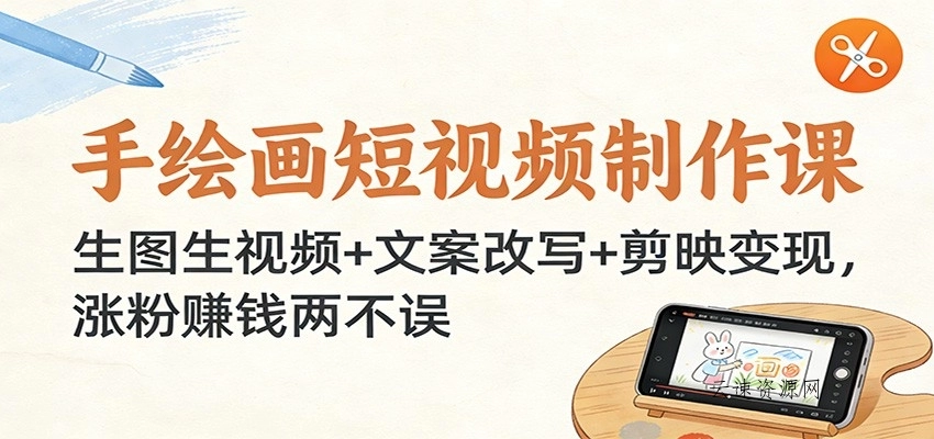 手绘画短视频制作课：生图生视频+文案改写+剪映变现，涨粉赚钱两不误源码网-手游源码|端游源码|小程序源码|网站模板资源免费分享下载 - 云速资源网多元化资源共享平台