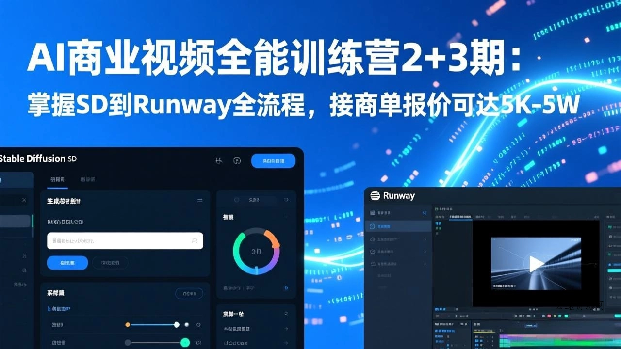 AI商业视频全能训练营2+3期：掌握SD到Runway全流程，接商单报价可达5K-5W源码网-手游源码|端游源码|小程序源码|网站模板资源免费分享下载 - 云速资源网多元化资源共享平台
