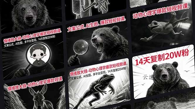 情绪放大镜-动物心理学爆款短视频课，文案公式、AI生图、多平台变现，14天复制20W粉源码网-手游源码|端游源码|小程序源码|网站模板资源免费分享下载 - 云速资源网多元化资源共享平台