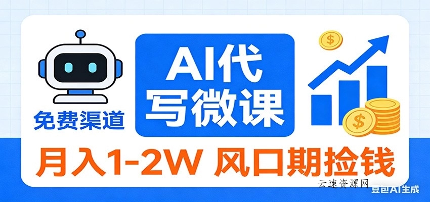 2026告别打工！AI 代写微课，提供免费渠道，月入 1-2W 风口期捡钱源码网-手游源码|端游源码|小程序源码|网站模板资源免费分享下载 - 云速资源网多元化资源共享平台